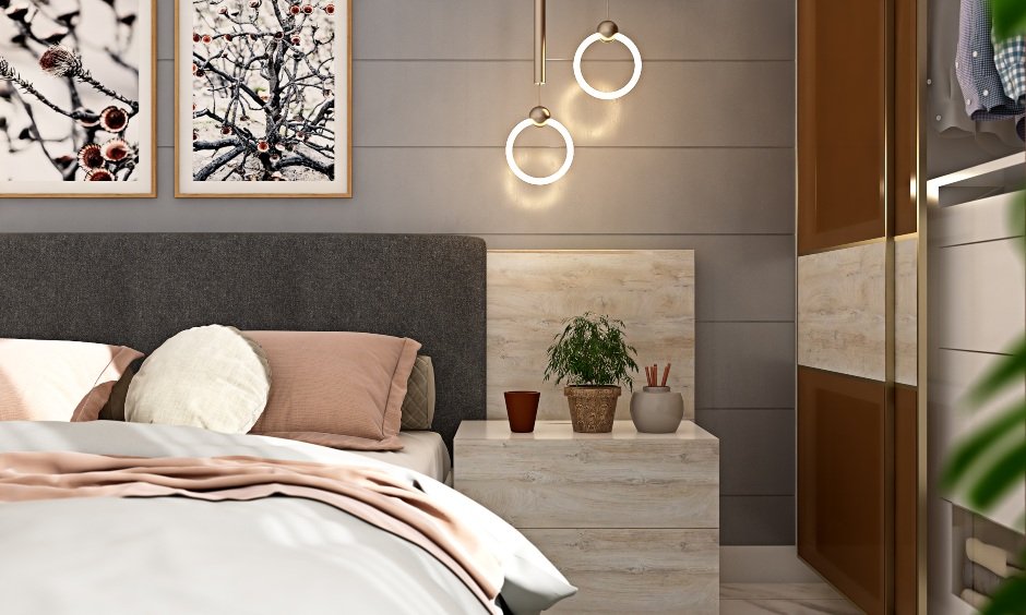 1bhk flat bedroom design with bedside table