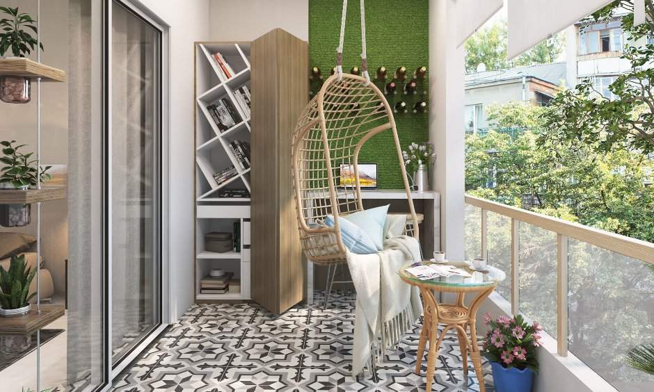 Balcony design with a home office setup
