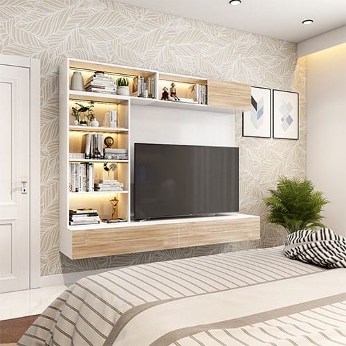 Bedroom designers in Delhi NCR designed a bedroom with a tv unit