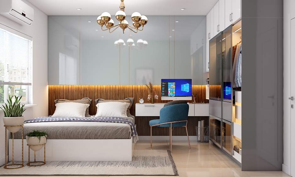 Bedroom wardrobe with tinted glass front