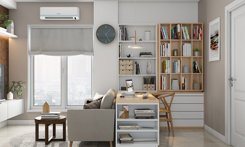 Contemporary home office design featuring double-glazed and acoustic laminated glass windows.
