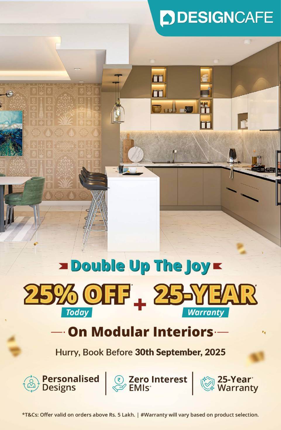 DesignCafe Freedom Special Offer: 25% OFF on Home Interiors.