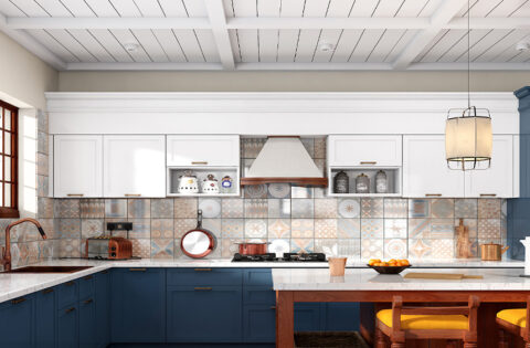 Grid ceiling design for a modern kitchen