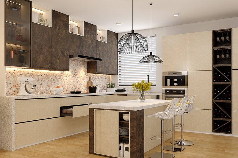 Island kitchen layout for homes with kids