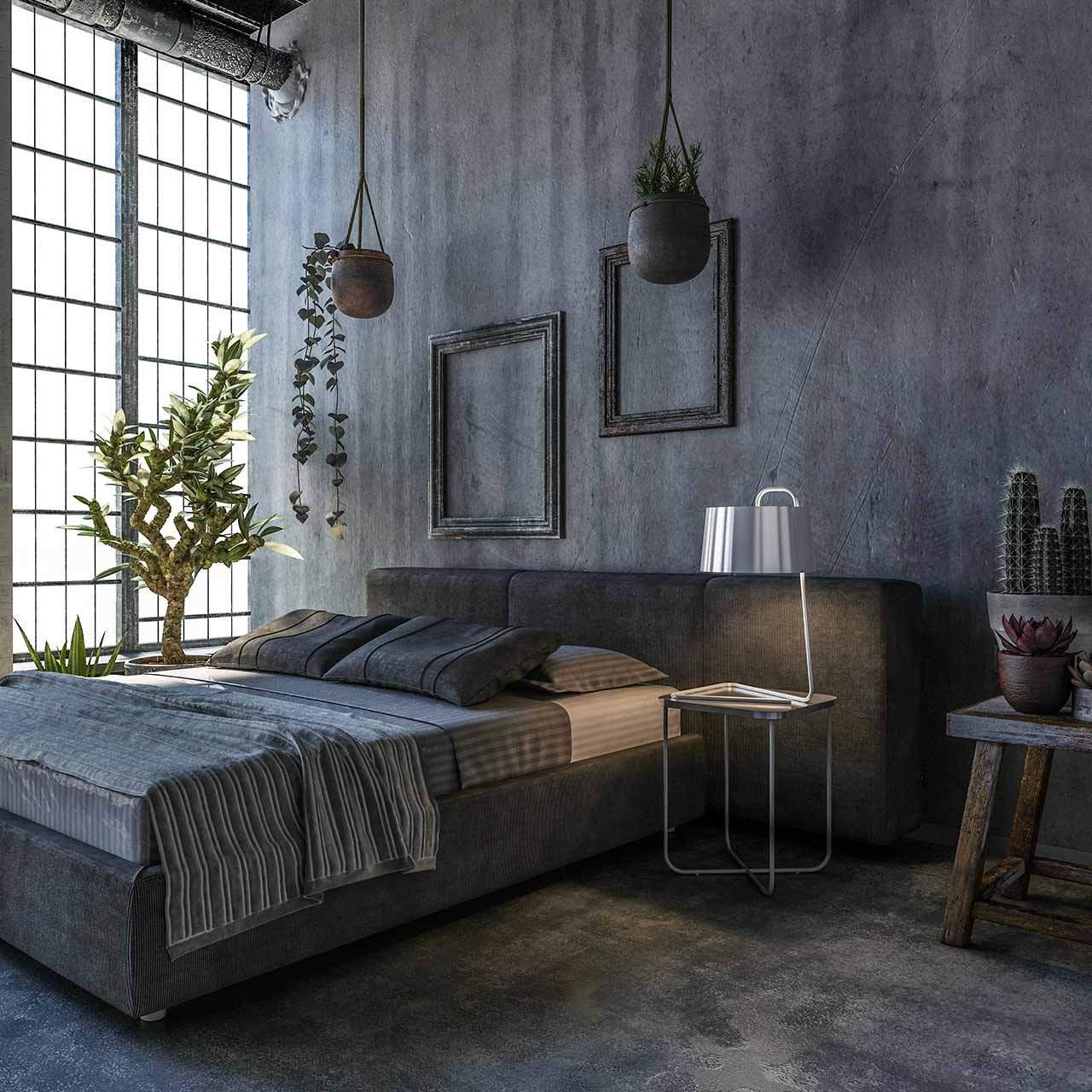 Industrial style bedroom design with environmentally friendly elements