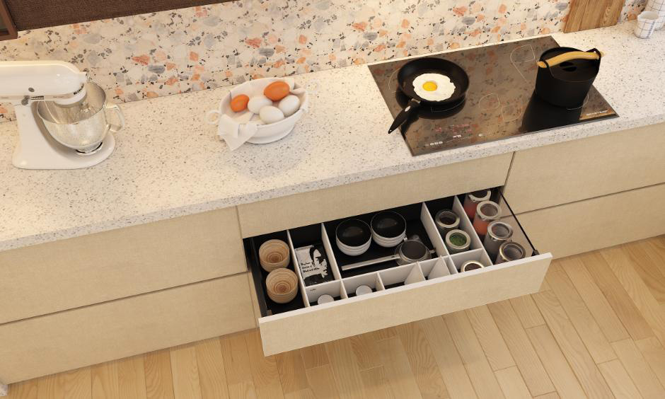 Tandem box selection guide with size, price, fitting, and custom kitchen storage accessories