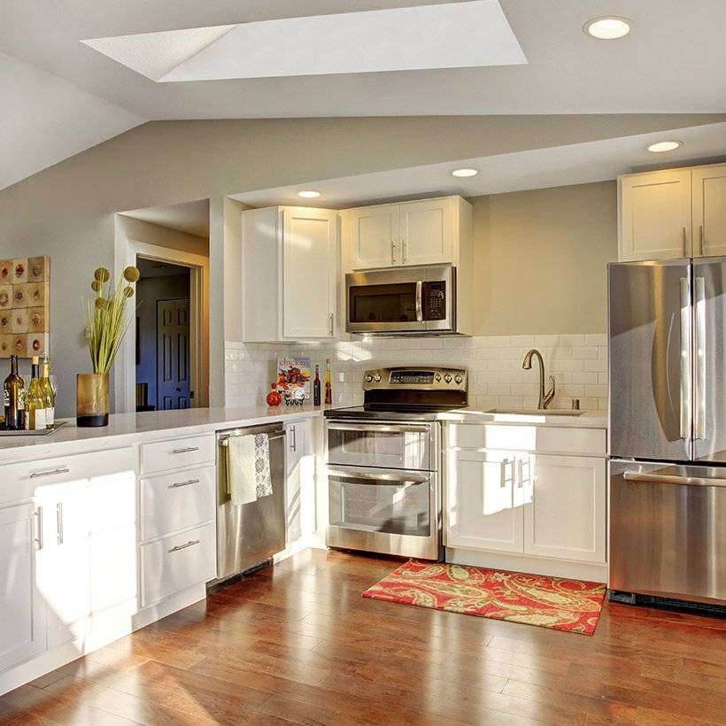 Kitchen cabinet colors with mixed materials of stainless steel and glossy finish in kitchen cabinets pictures gallery