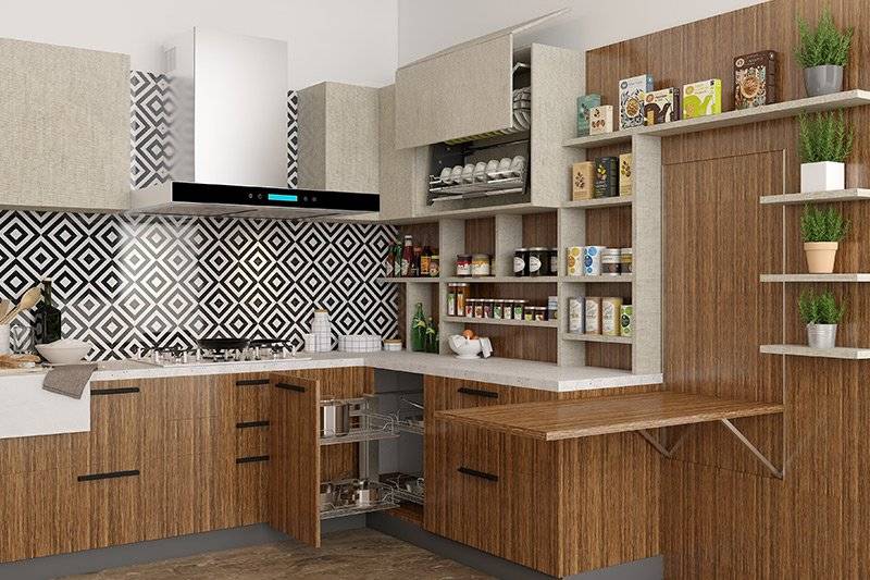 Modern kitchen with veneers for a modular functionality