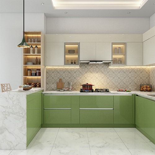 Kitchen interior design Bangalore with a breakfast counter