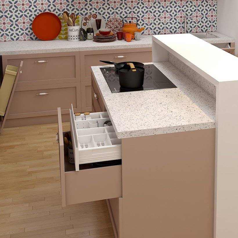Well-designed kitchen island for your space with organizers and drawers are fitted into the island to provide extra cabinet storage