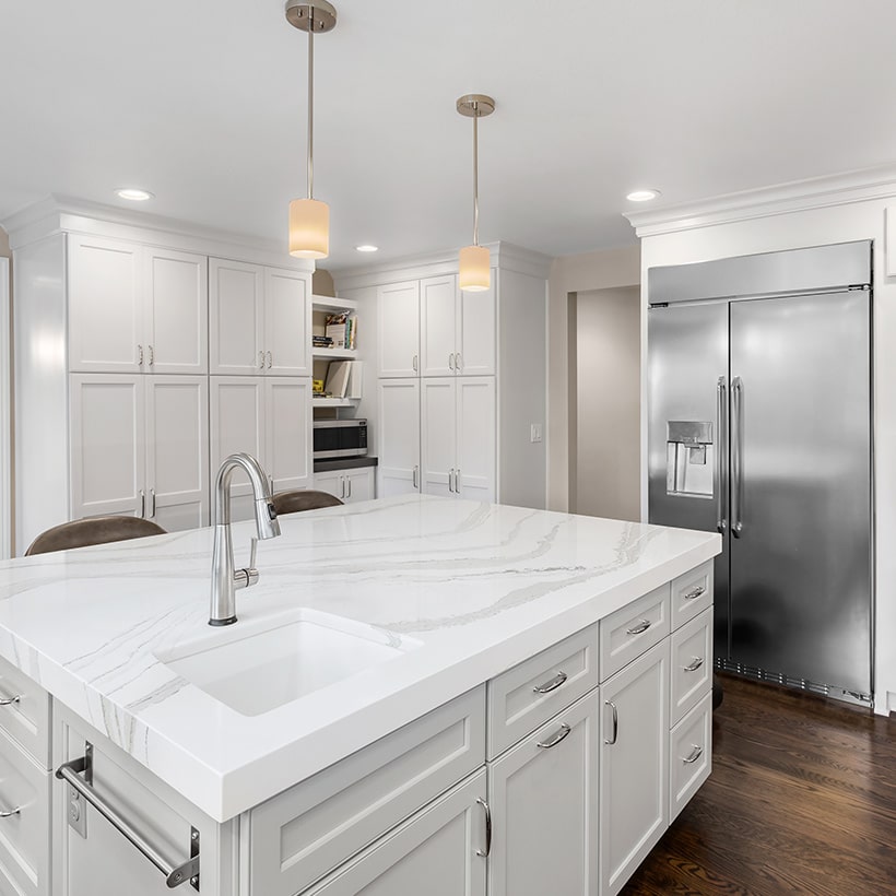 U shaped kitchen with island gives a sink into your kitchen island for a convenient source of water supply