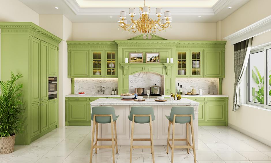 Green kitchen POP design for a breathtaking home