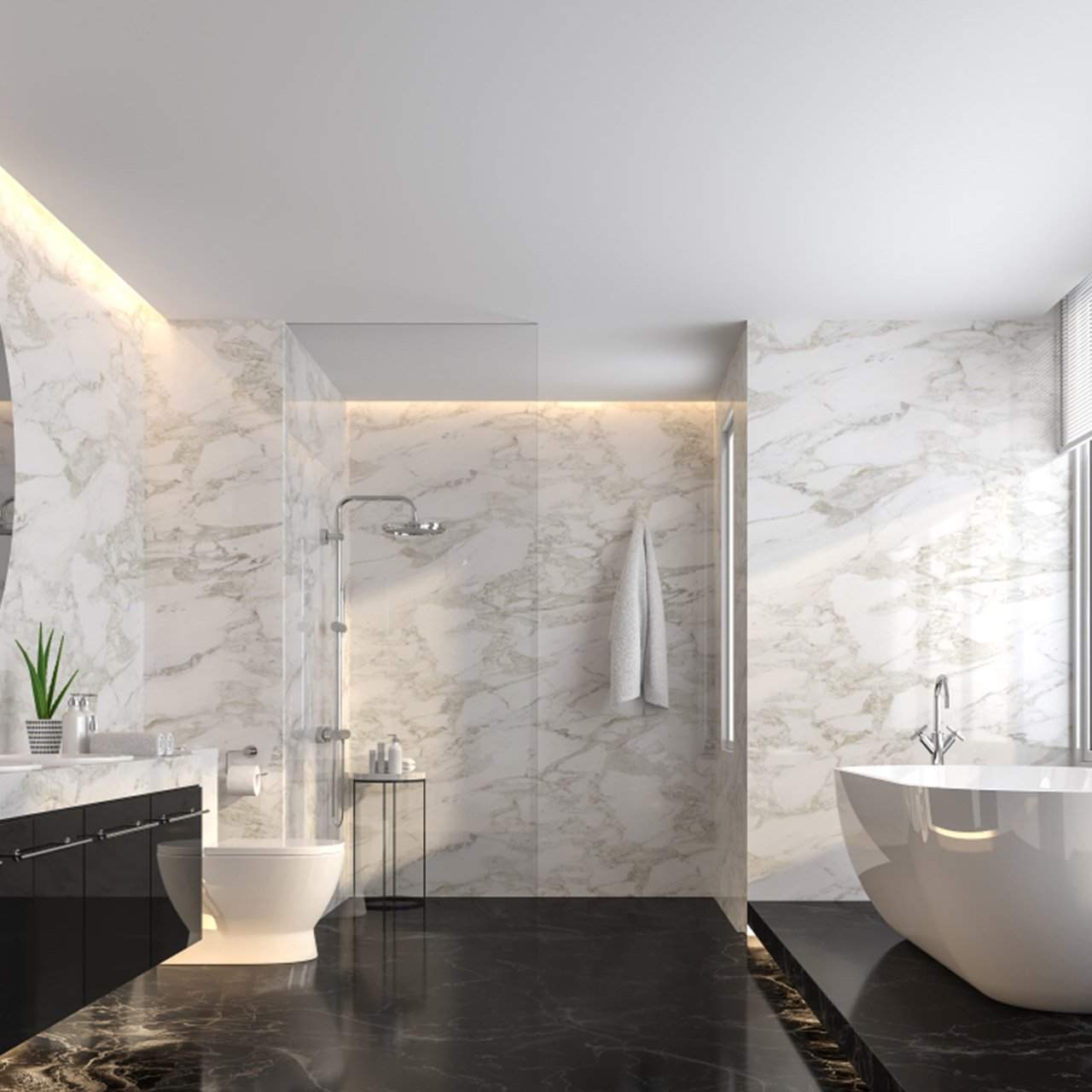 Lighting fixtures and elements for penthouse bathroom design