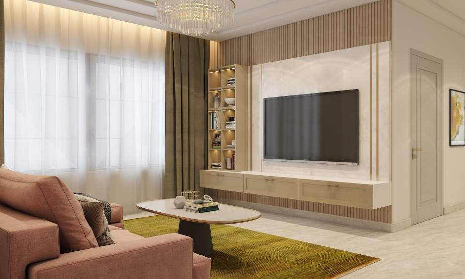Living room furniture with an accent wall gives a touch of luxury