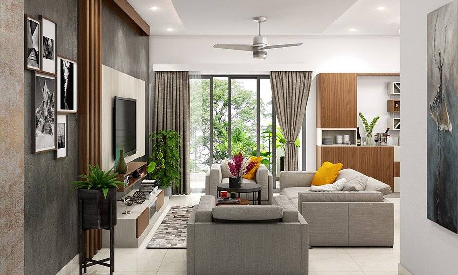 Green pot plants decoration in the living room makes a fresh vibe and provides fresh air.