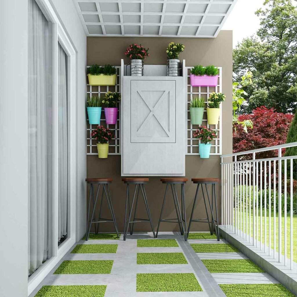Indian balconies design can be minimal with pots and furniture