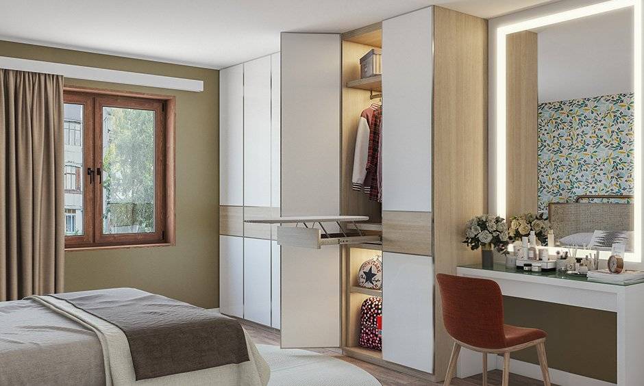 Multifunctional furniture design images in wardrobe with an iron board