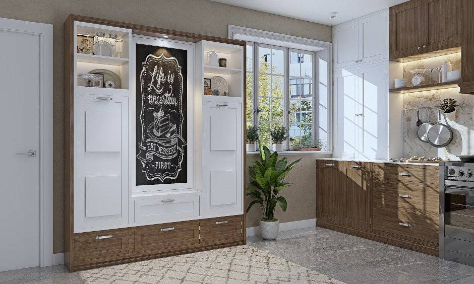 Multipurpose modular furniture design with crockery cabinet for space saving