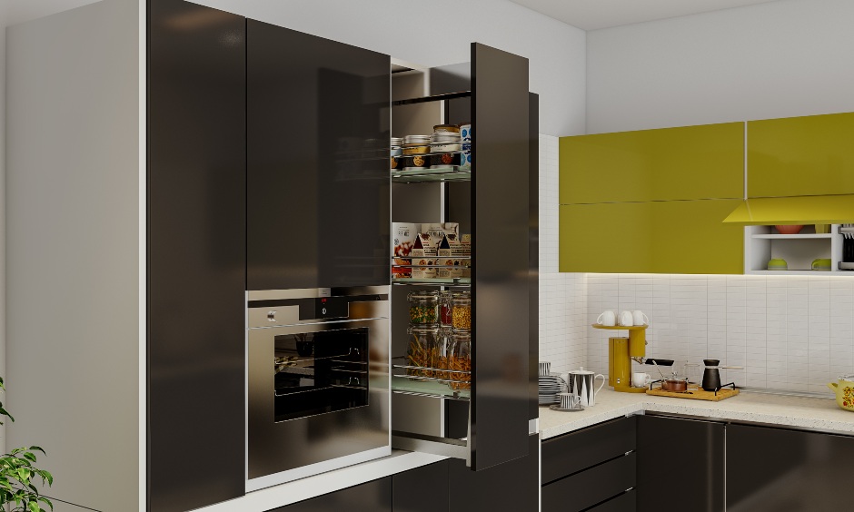 Designed a oil pull out tray in g-shaped kitchen layout