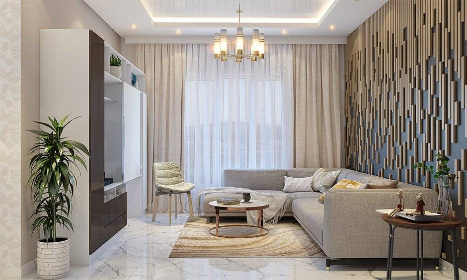 Opt for furniture with legs for a rectangular living room to make spaces look more open and spacious 