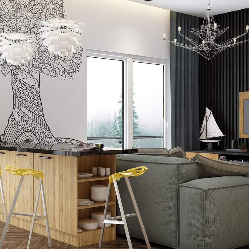 Space for movement by positioning the kitchen island against the wall