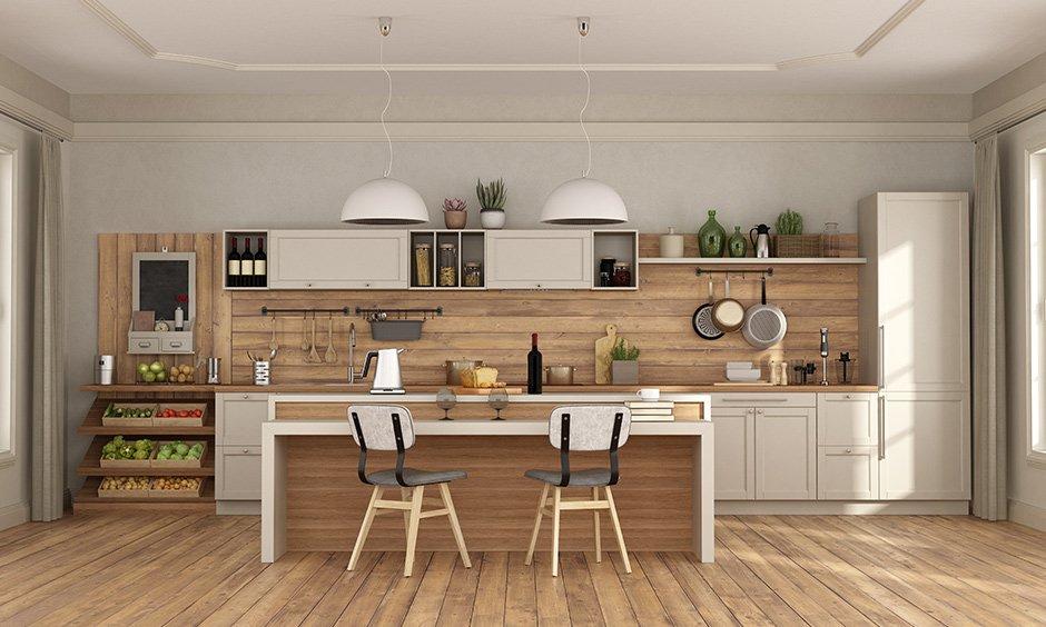 Rustic kitchen POP design with pendant lighting