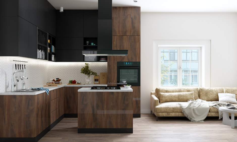 Rustic styled kitchen design in island shaped kitchen made up with wood to give it a rustic look
