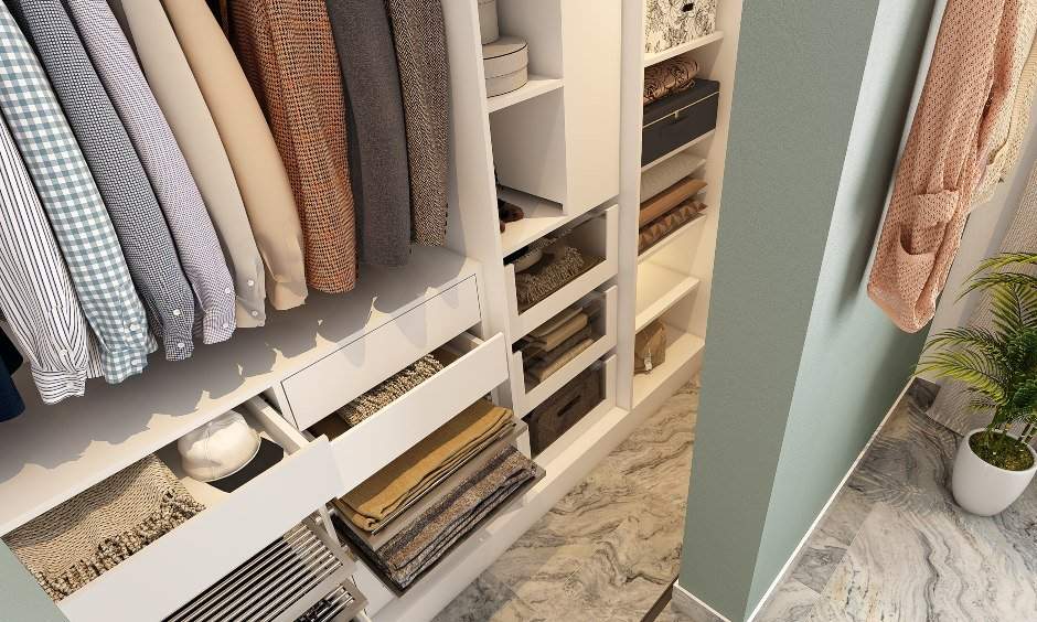 sample interior design for 2bhk with a wall mounted cabinet above with storage to keep your personal care belongings