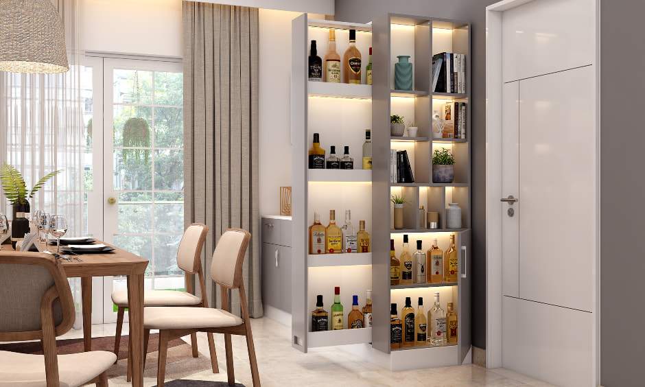 Dining room side cabinet with pullout wine unit for convenient and is space saving