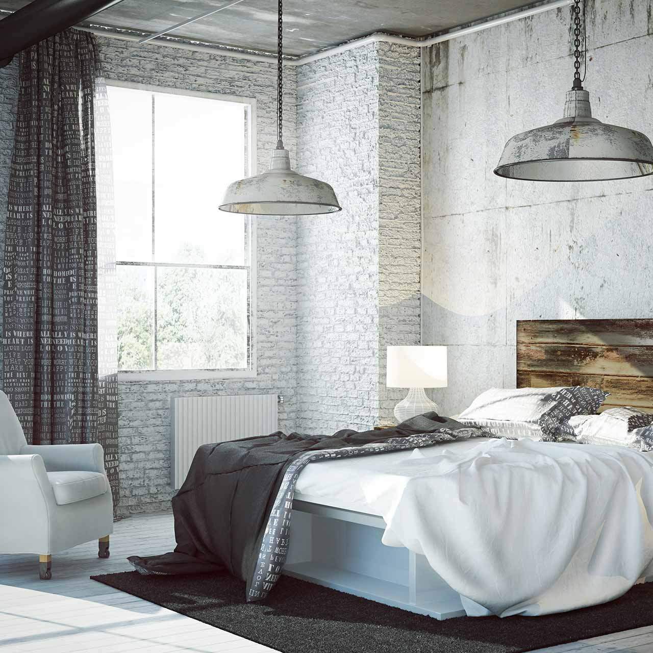 Industrial aesthetic bedroom in all white colour