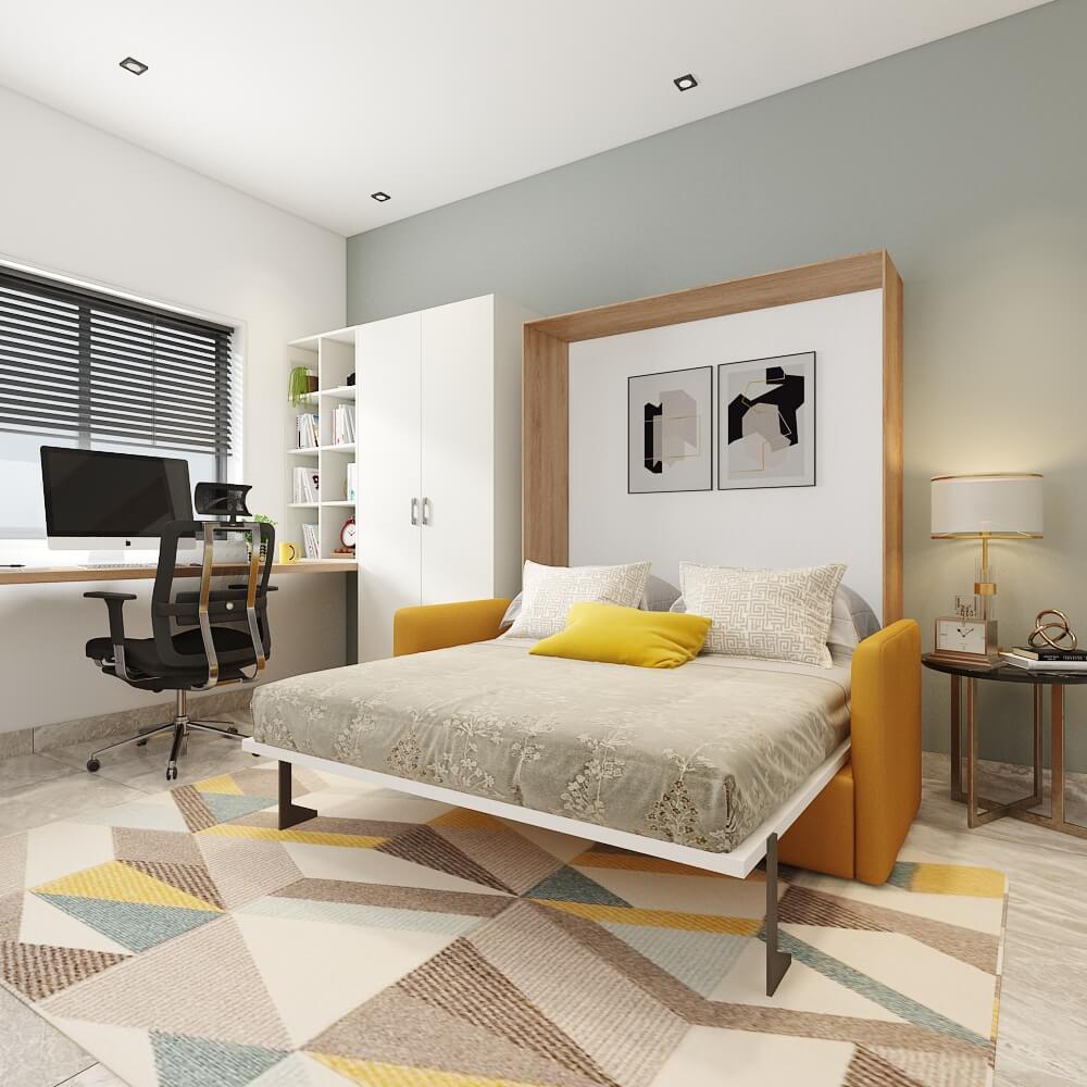 Space saving home interiors Navi Mumbai with a wall-mounted murphy bed cum sofa