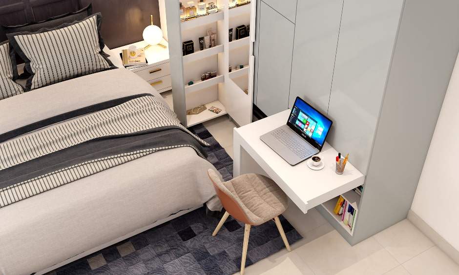 Compact wardrobe with integrated study desk for efficient use of space