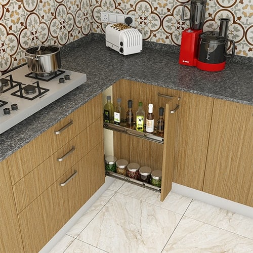 Baroda interior design company designed kitchen with oil-pullout for space-saving