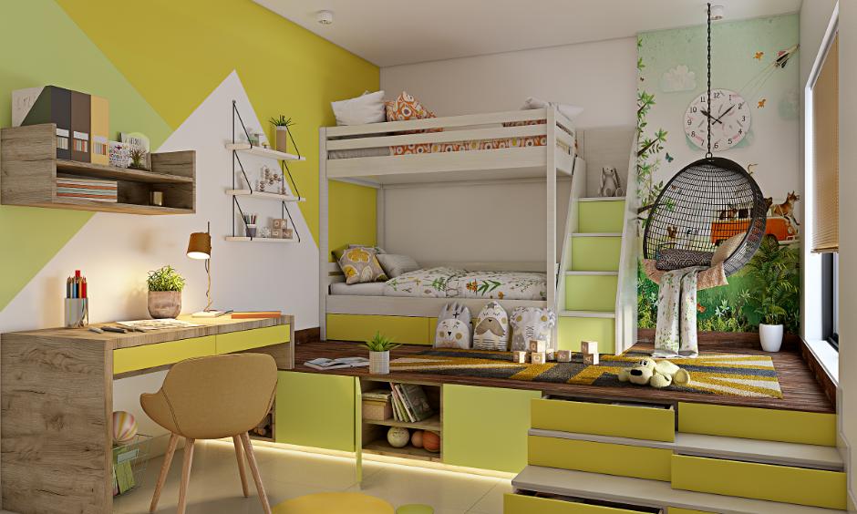 Kids bedroom shows the benefits of combining play and study.