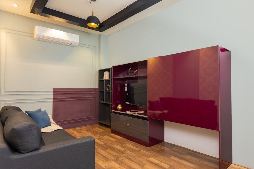 Living room with tv unit concepts displayed at yerawada, pune experience centre